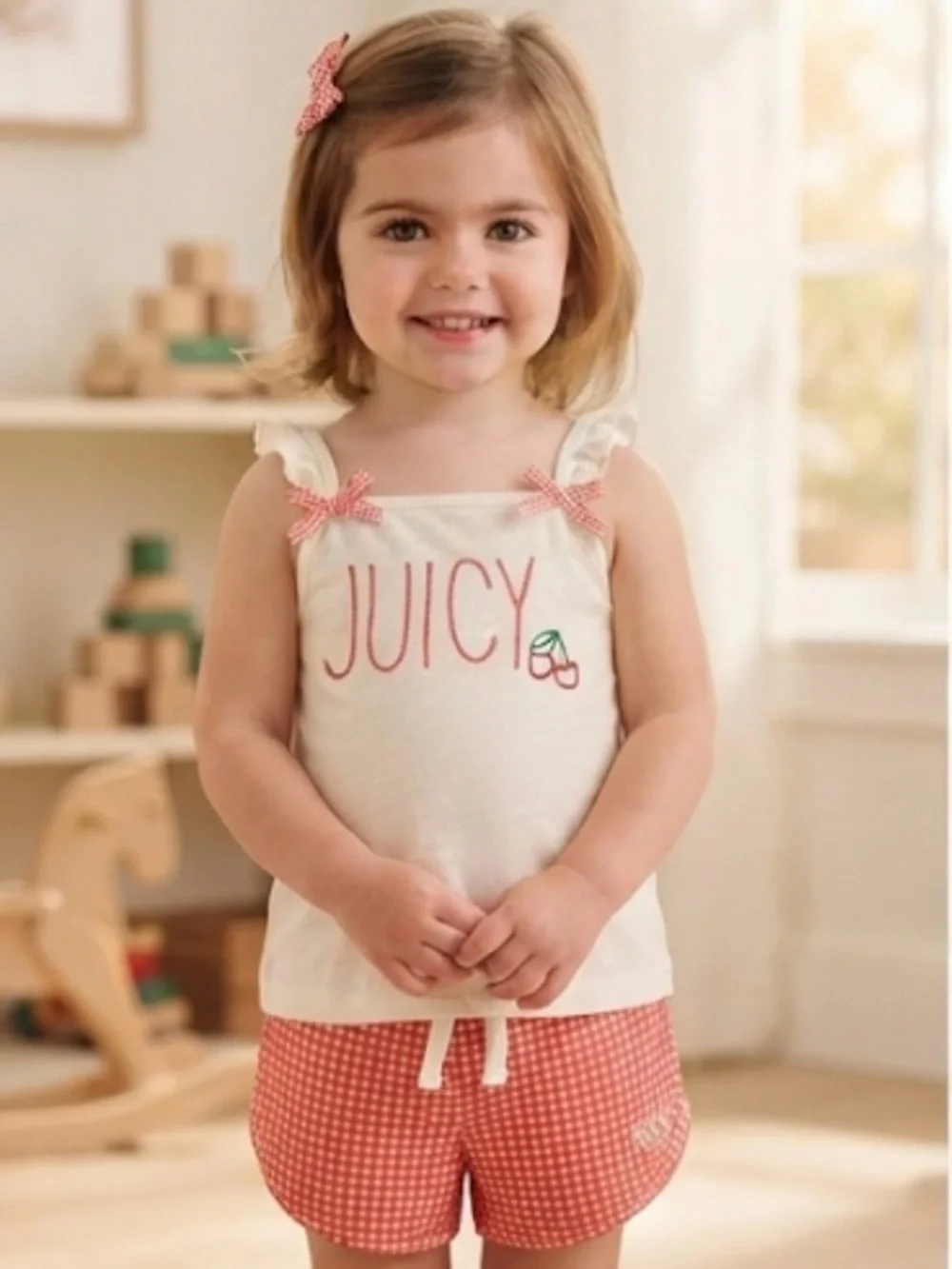 Juicy Couture Kids Set 4 Red Gingham Shorts & Tank Top Outfit